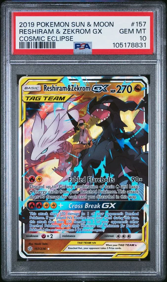 Reshiram & Zekrom GX, Sun & Moon Cosmic Eclipse, PSA 10