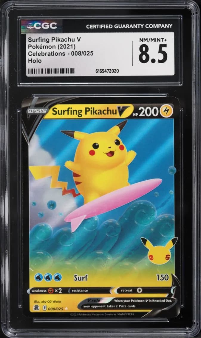 Surfing Pikachu V, Celebrations, CGC 8.5
