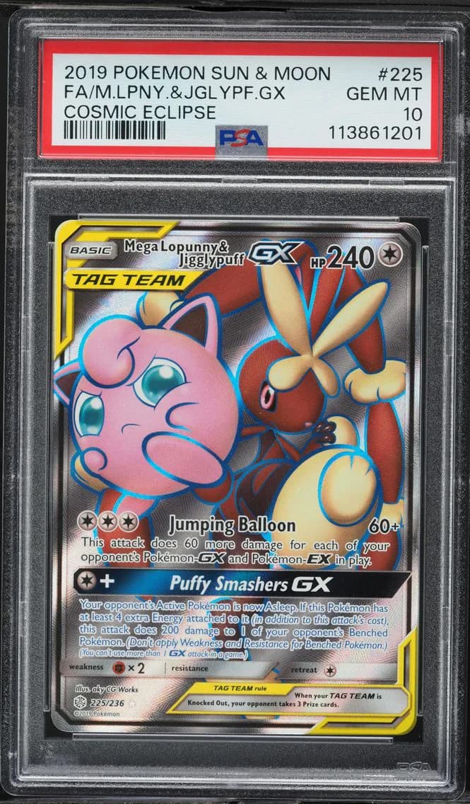 Mega Lopunny & Jigglypuff GX, Sun & Moon Cosmic Eclipse, PSA 10