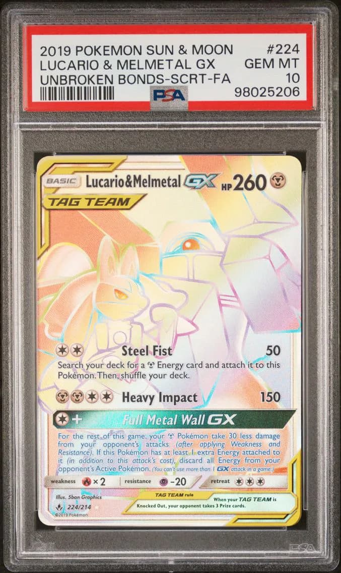 Lucario & Melmetal GX, Sun & Moon Unbroken Bonds, PSA 10