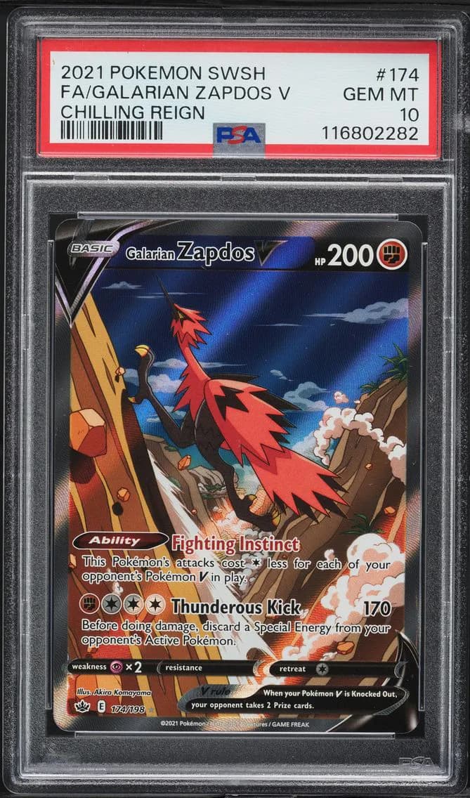 Galarian Zapdos V, Sword & Shield Chilling Reign, PSA 10