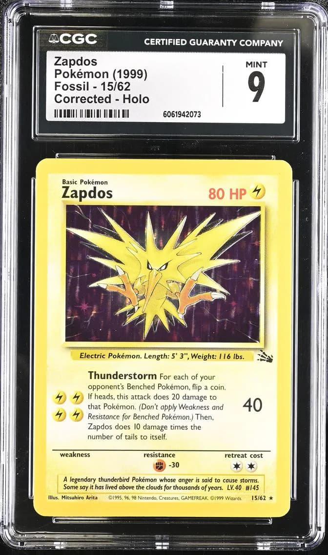 Zapdos, Fossil - Unlimited, CGC 9