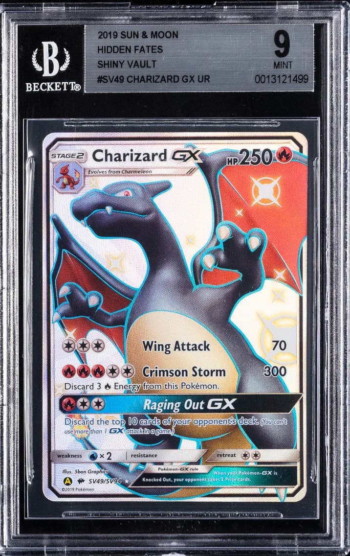 Charizard GX, Sun and Moon Hidden Fates Shiny Vault, BGS 9