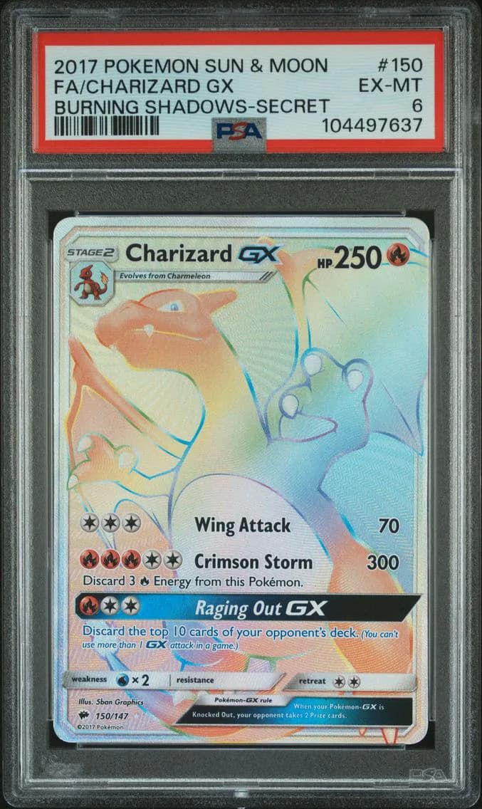 Charizard GX, Sun & Moon Burning Shadows, PSA 6