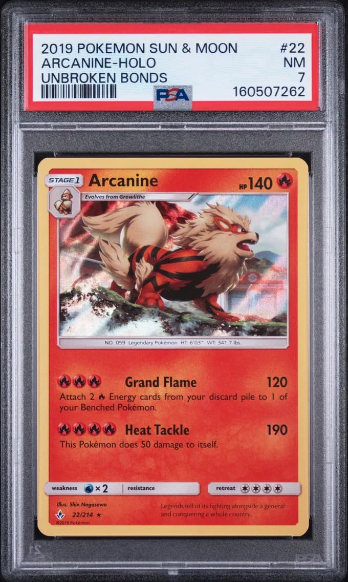 Arcanine-Holo, Sun & Moon Unbroken Bonds, PSA 7