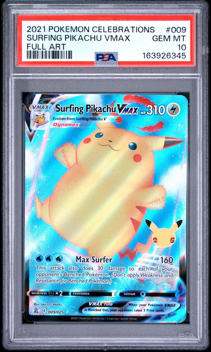 Surfing Pikachu VMAX, Celebrations, PSA 10