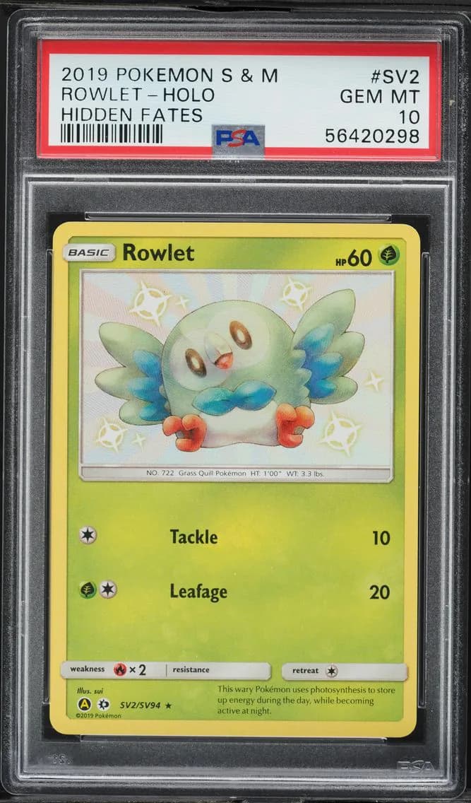 Rowlet-Holo, Sun & Moon Hidden Fates, PSA 10
