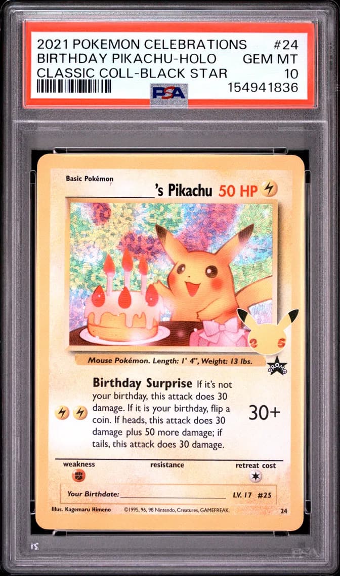 Birthday Pikachu-Holo, Celebrations Classic Collection, PSA 10