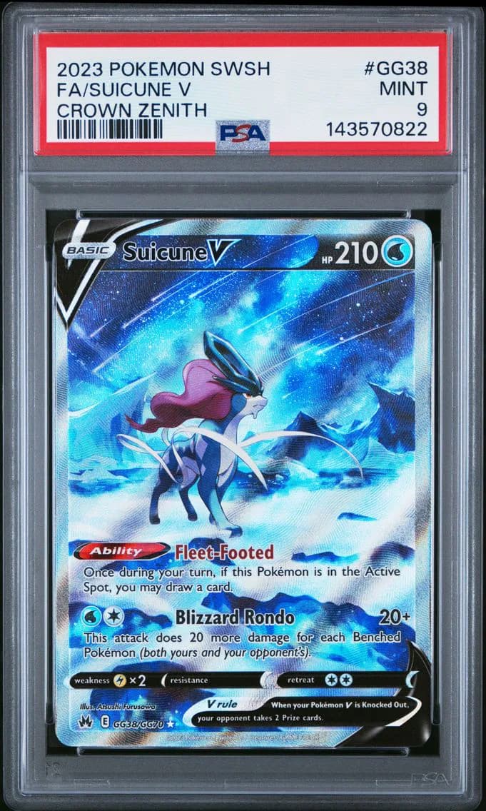 Suicune V, Sword and Shield Crown Zenith, PSA 9