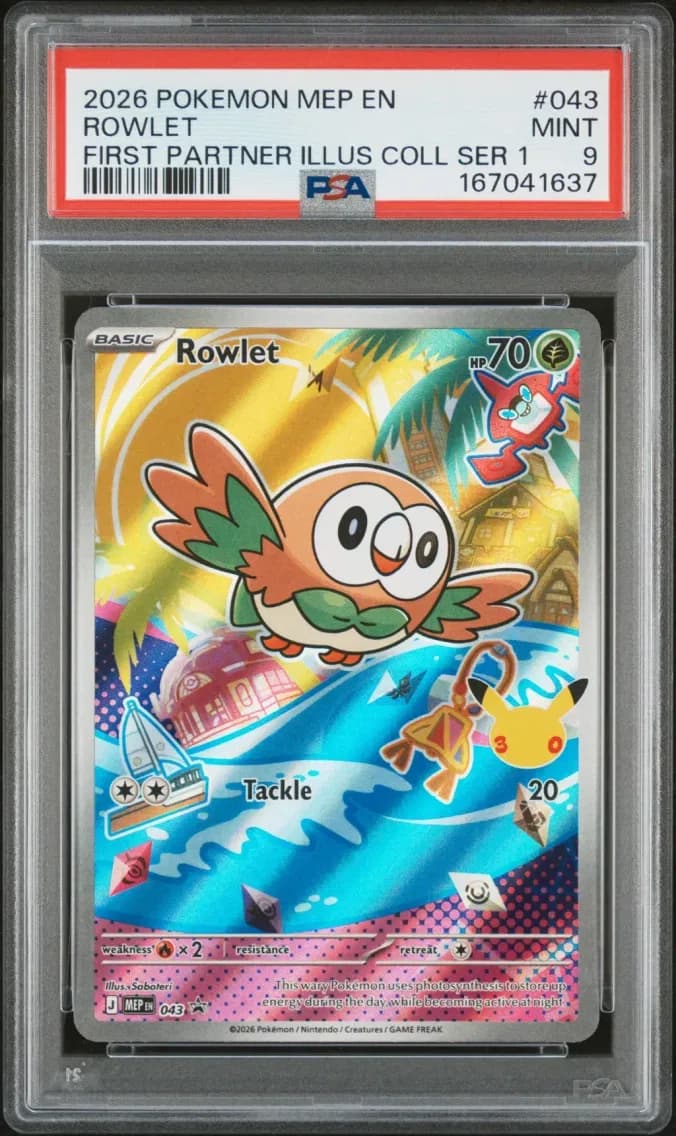Rowlet, Me Black Star Promo, PSA 9