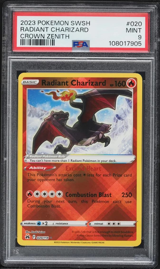 Radiant Charizard, Sword and Shield Crown Zenith, PSA 9