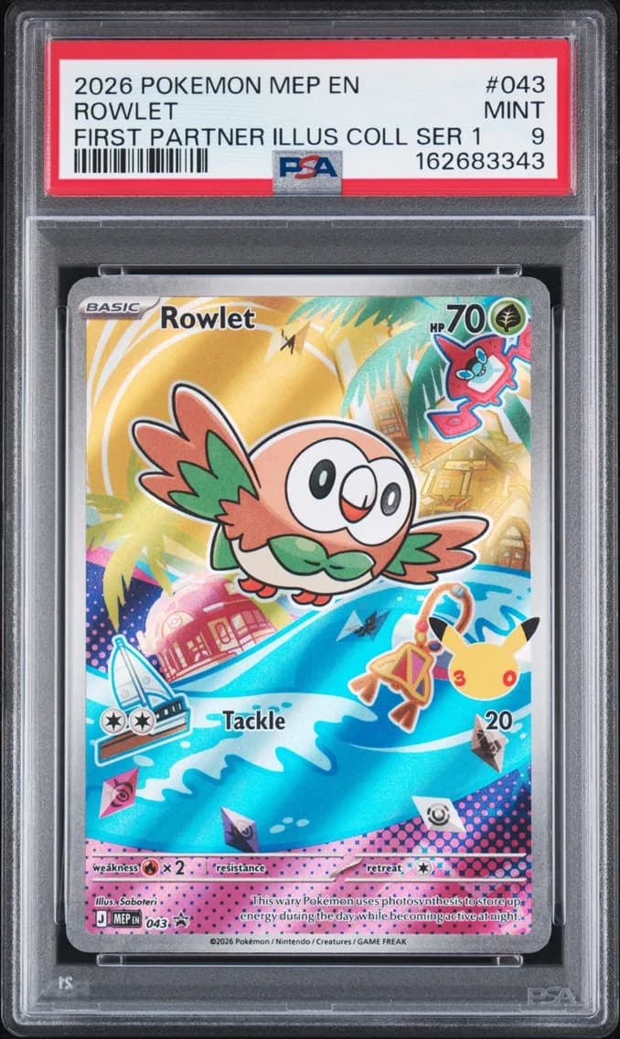Rowlet, Me Black Star Promo, PSA 9
