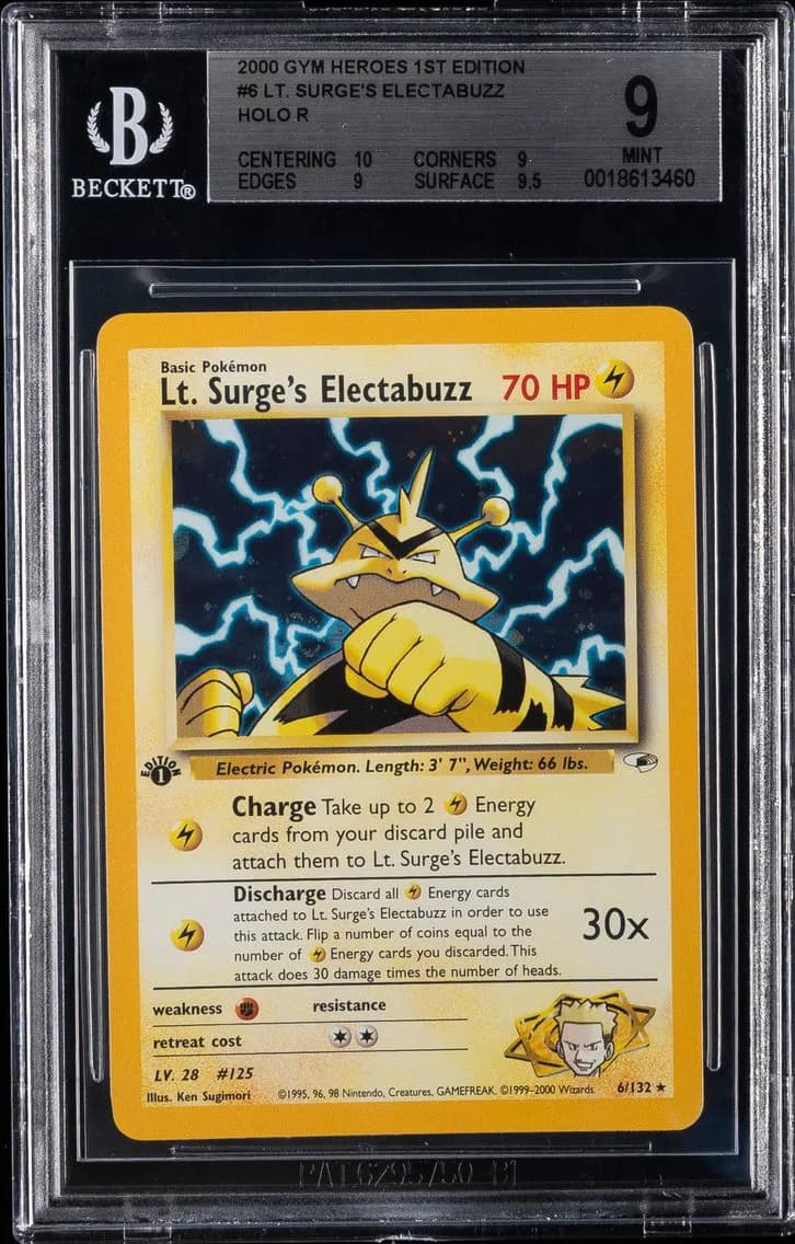 Lt. Surge's Electabuzz HOLO R, Gym Heroes 1st Edition, BGS 9