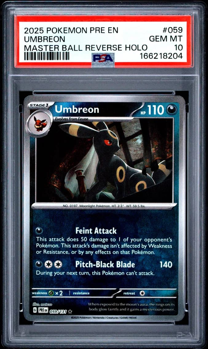 Umbreon Master Ball Reverse Holo, Prismatic Evolutions, PSA 10