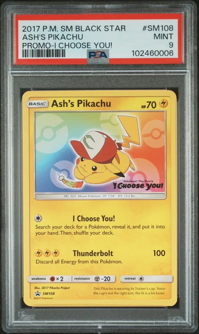Ash's Pikachu, SM Black Star Promo, PSA 9