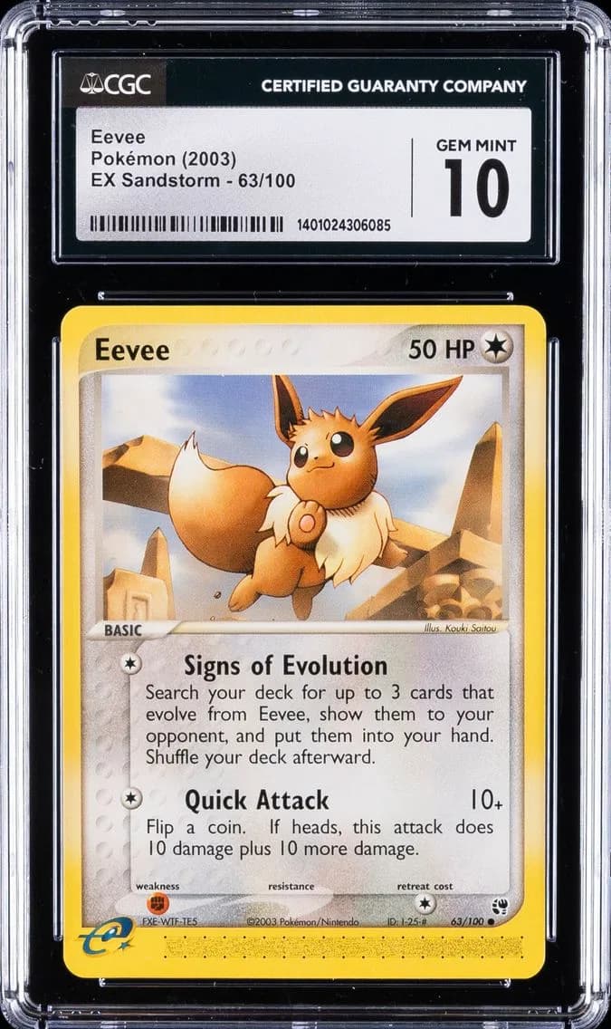 Eevee, EX Sandstorm (2003 Copyright, w/ "e" Symbol), CGC 10