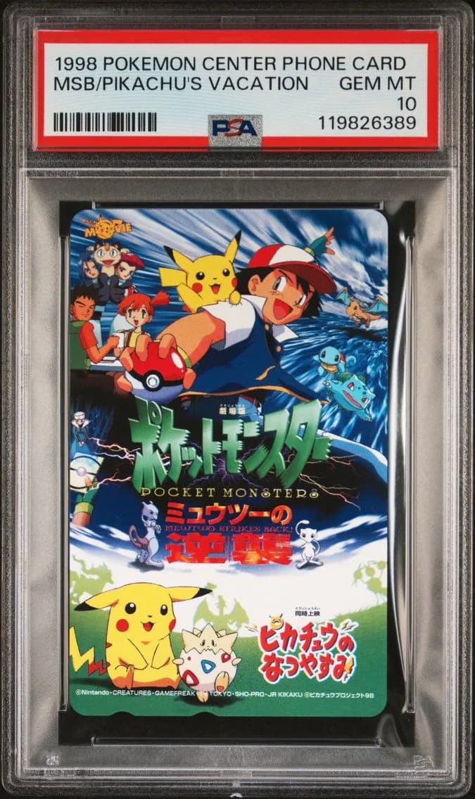 Mewtwo Strikes Back/Pikachu's Vacation, Center Phone Card, PSA 10