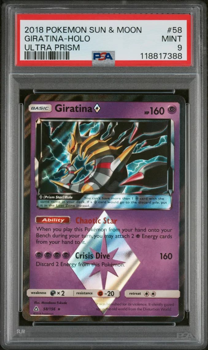Giratina-Holo, Sun & Moon Ultra Prism, PSA 9