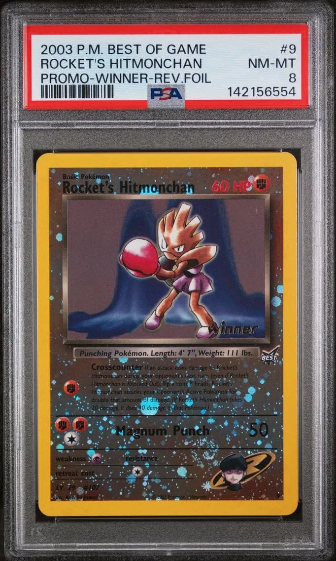 Rocket's Hitmonchan-Reverse Foil, Best of Game Promo, PSA 8