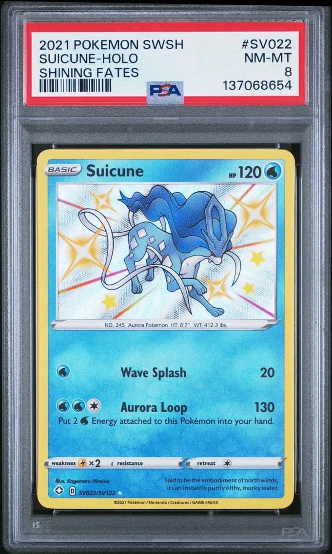 Suicune-Holo, Sword & Shield Shining Fates, PSA 8