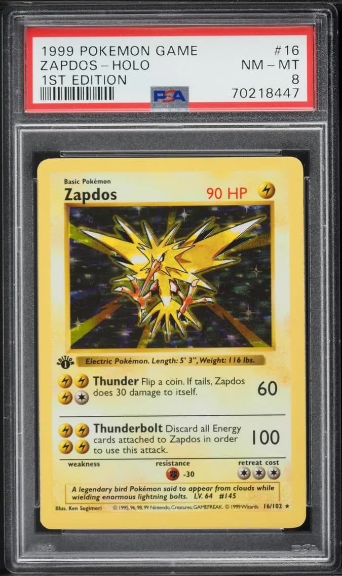 Zapdos-Holo 1st Edition, Game, PSA 8