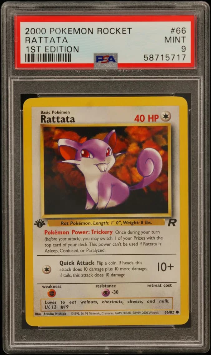 Rattata 1st Edition, Rocket, PSA 9