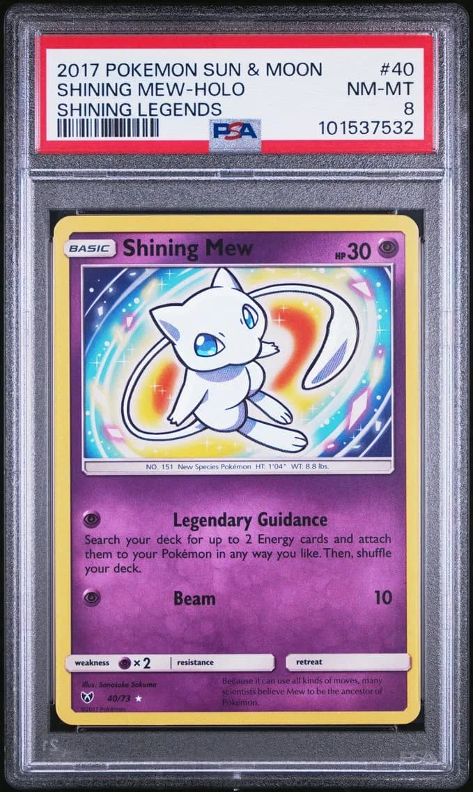 Shining Mew-Holo, Sun & Moon Shining Legends, PSA 8