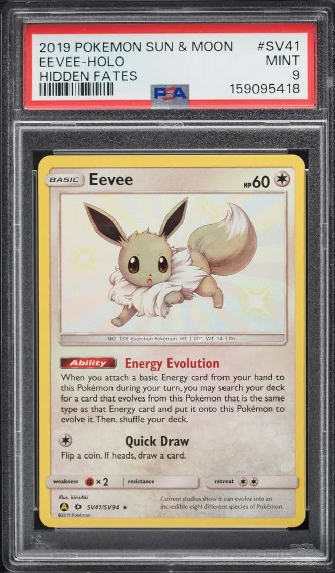 Shiny Eevee, Sun & Moon Hidden Fates, PSA 9