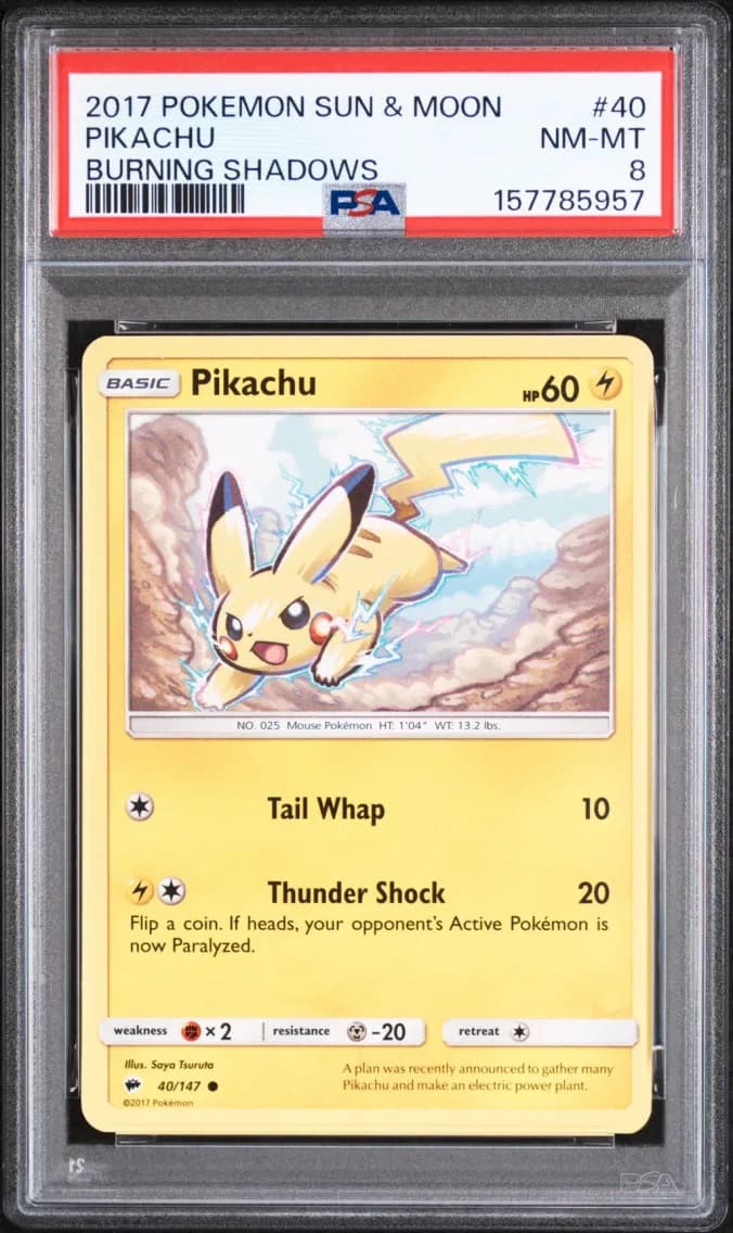 Pikachu, Sun & Moon Burning Shadows, PSA 8