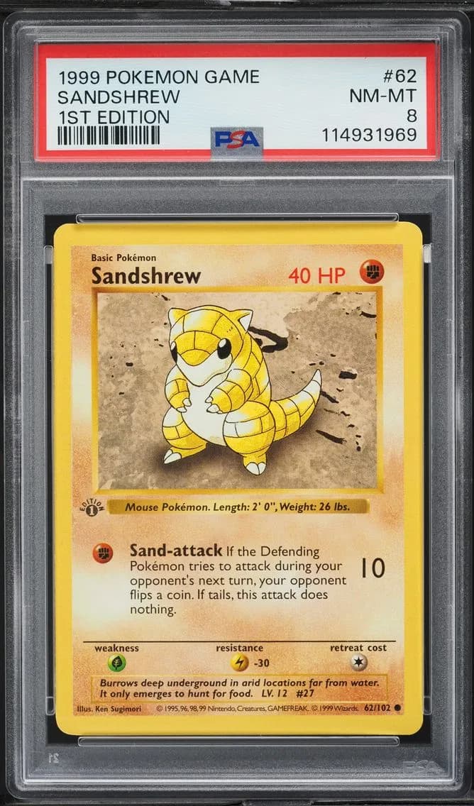 Sandshrew 1st Edition, Game, PSA 8
