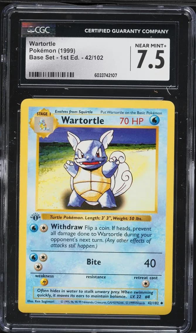 Wartortle 1st Edition, Base Set - 1st Edition, CGC 7.5