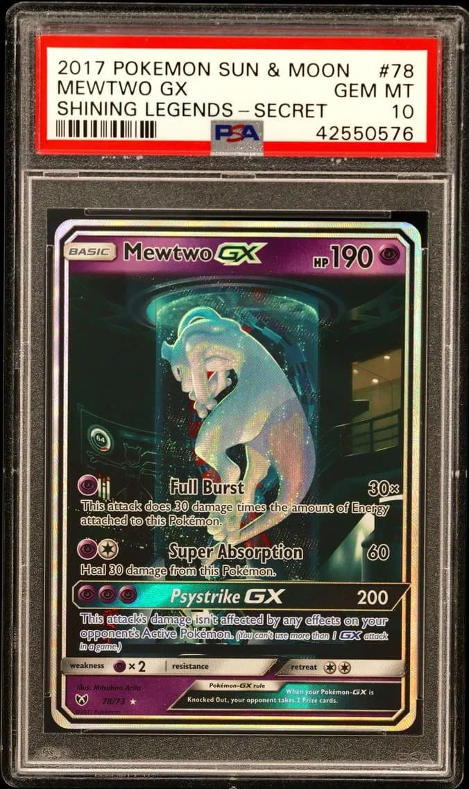Mewtwo GX, Sun & Moon Shining Legends, PSA 10