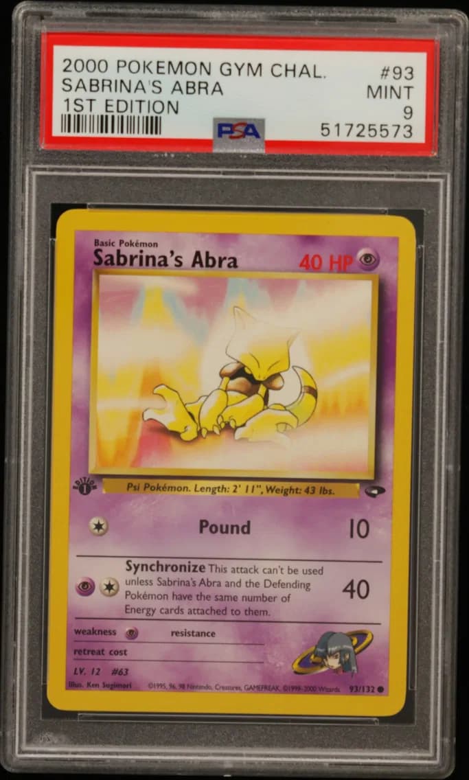 Sabrina's Abra 1st Edition, Gym Challenge, PSA 9