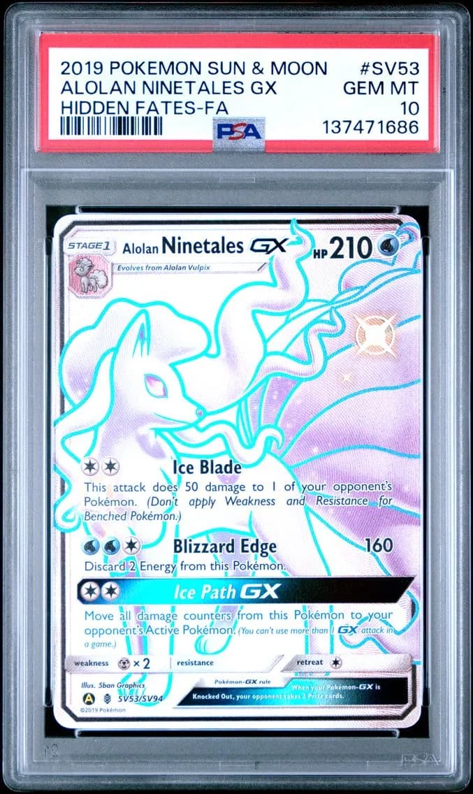 Alolan Ninetales GX, Sun & Moon Hidden Fates, PSA 10