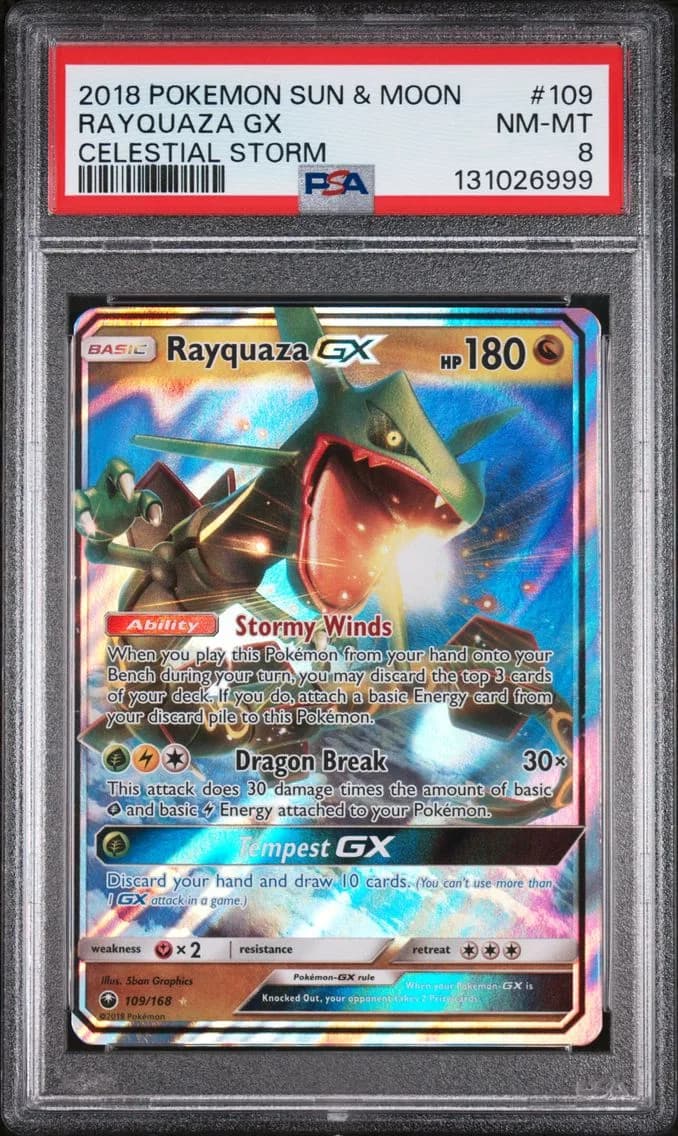 Rayquaza GX, Sun & Moon Celestial Storm, PSA 8