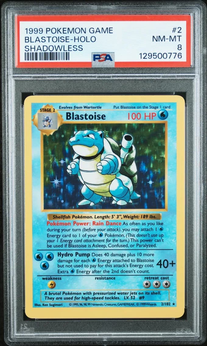 Blastoise-Holo Shadowless, Game, PSA 8