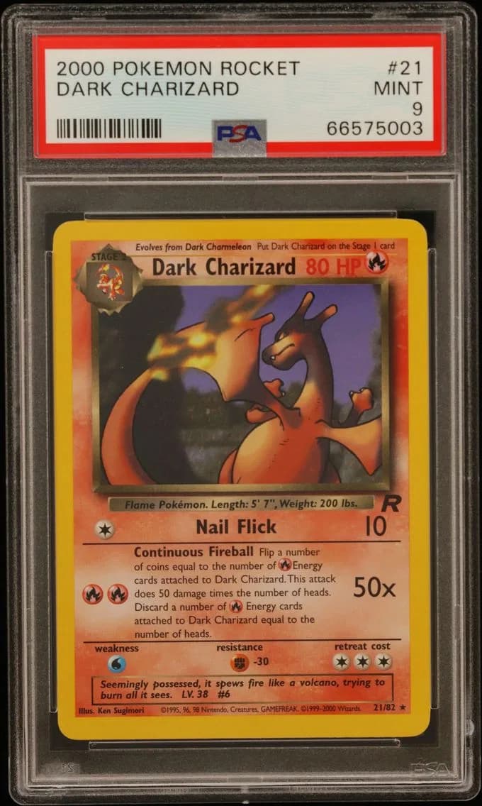 Dark Charizard, Rocket, PSA 9