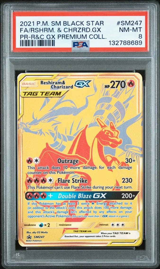 Reshiram & Charizard GX, SM Black Star Promo, PSA 8