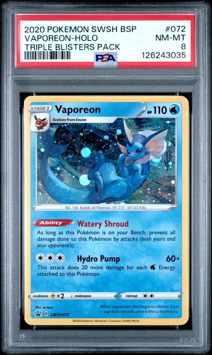 Vaporeon-Holo, Swsh Black Star Promo, PSA 8