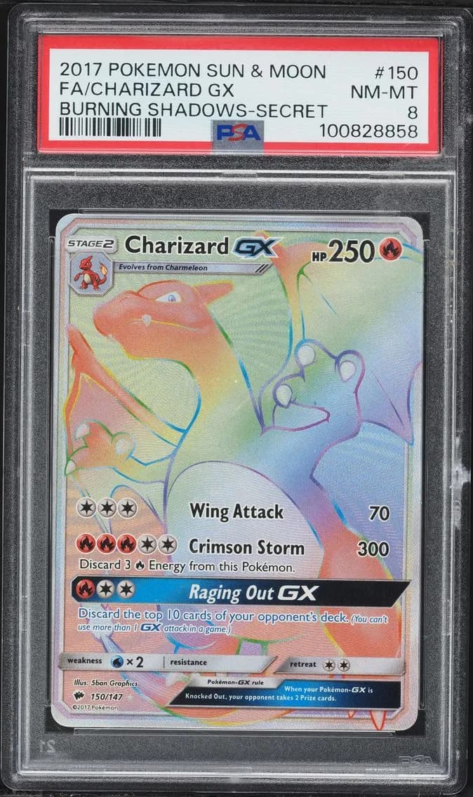 Charizard GX, Sun & Moon Burning Shadows, PSA 8