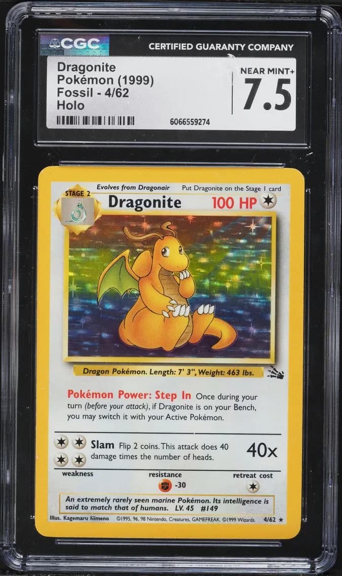 Dragonite-Holo, Fossil - Unlimited, CGC 7.5