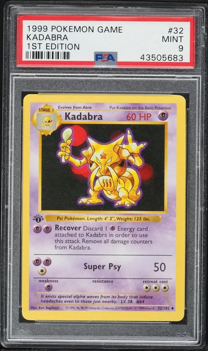 Kadabra 1st Edition, Game, PSA 9