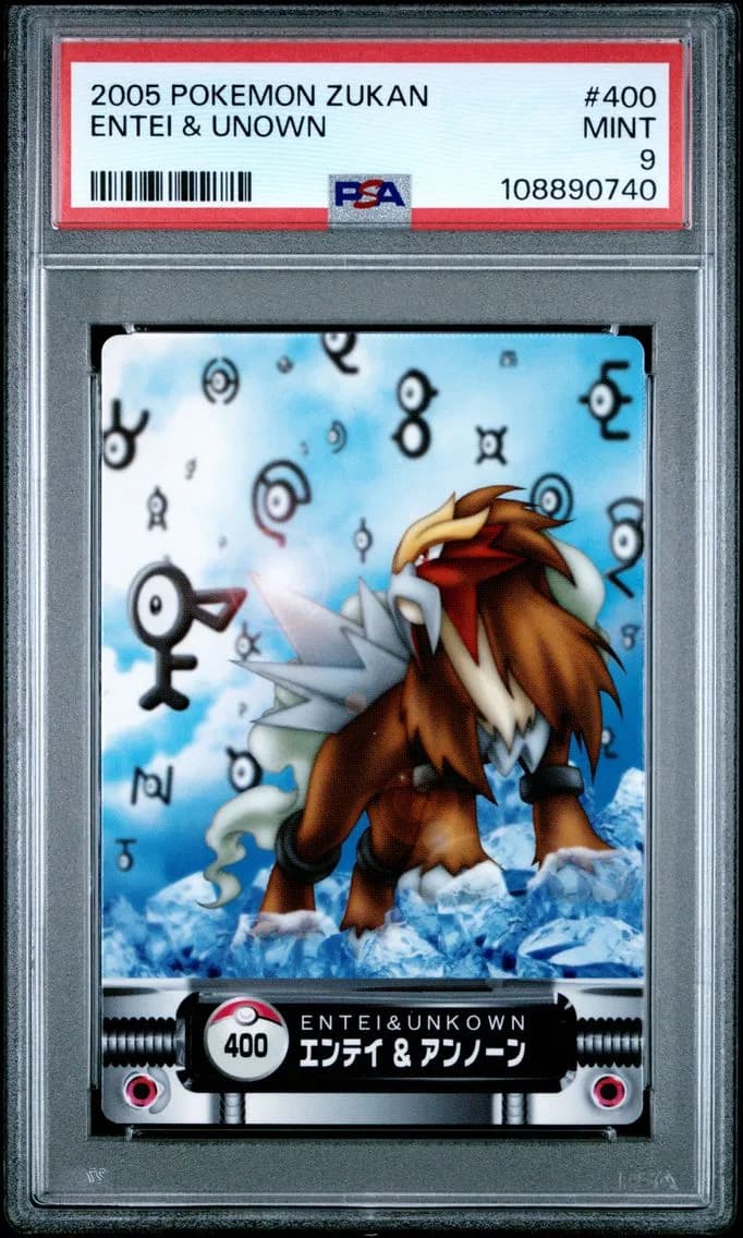 Entei & Unown, Carddass Pokemon Advanced Generation Zukan Card, PSA 9