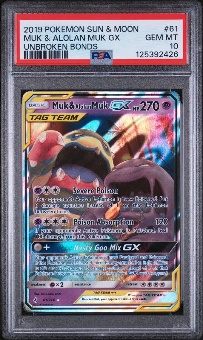 Muk & Alolan Muk GX, Sun & Moon Unbroken Bonds, PSA 10