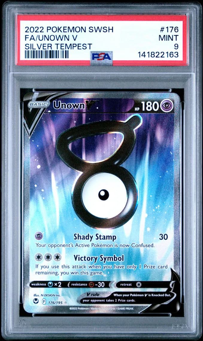Unown V, Sword & Shield Silver Tempest, PSA 9