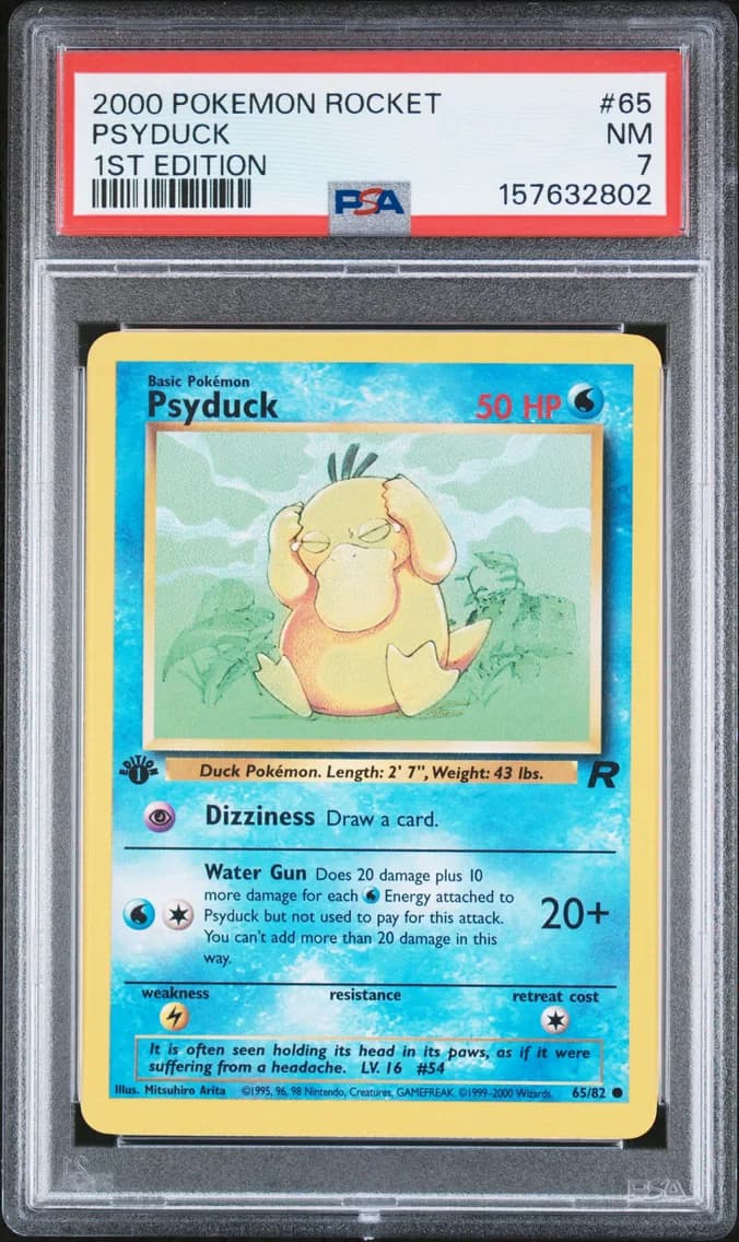 Psyduck 1st Edition, Rocket, PSA 7