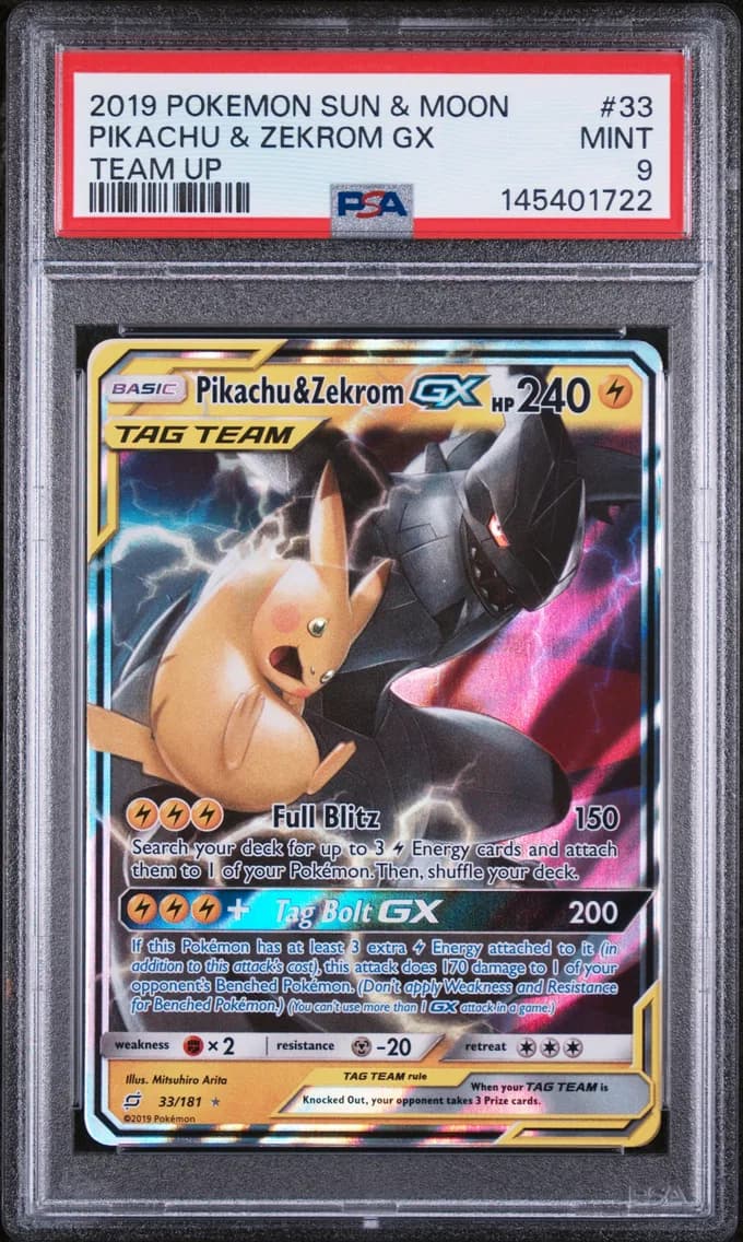 Pikachu & Zekrom GX, Sun & Moon Team Up, PSA 9
