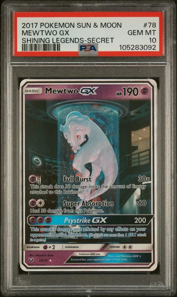 Mewtwo GX, Sun & Moon Shining Legends, PSA 10