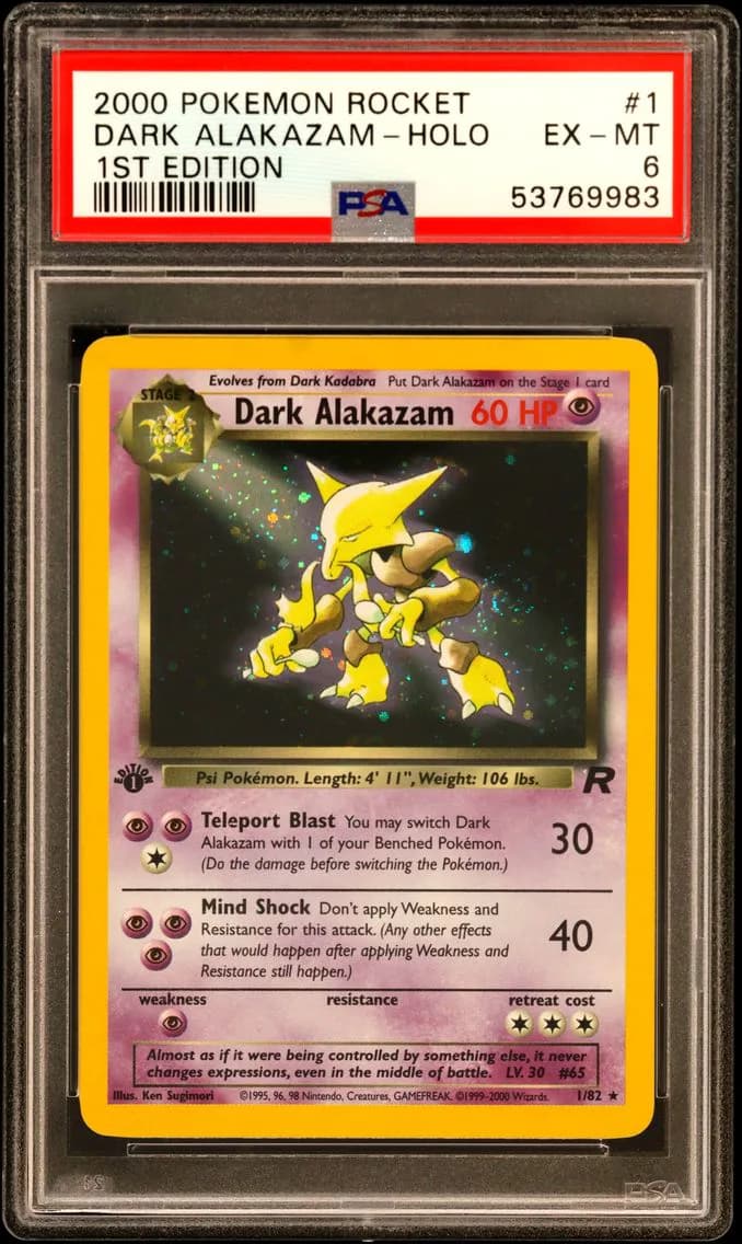 Dark Alakazam-Holo 1st Edition, Rocket, PSA 6