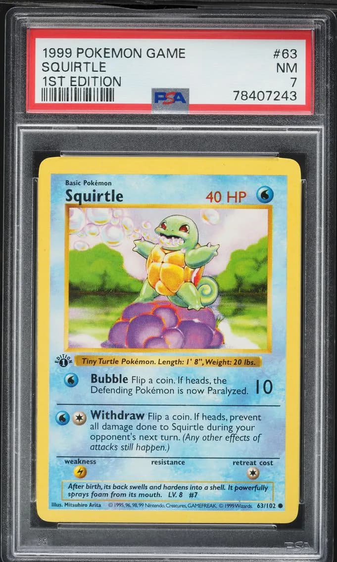 Squirtle 1st Edition, Game, PSA 7
